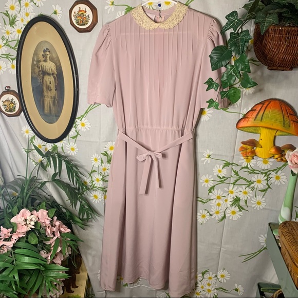 70s DVF pastel purple lace collar puff sleeve midi - Picture 4 of 10